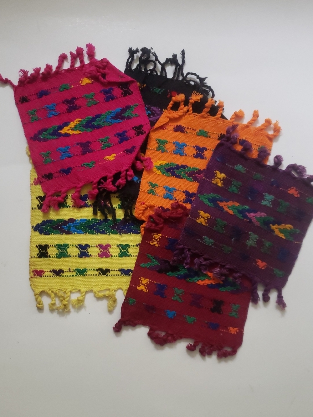 Colorful Handwoven Fringe Guatemalan Coasters - Multicolor Set of 6 NWOT